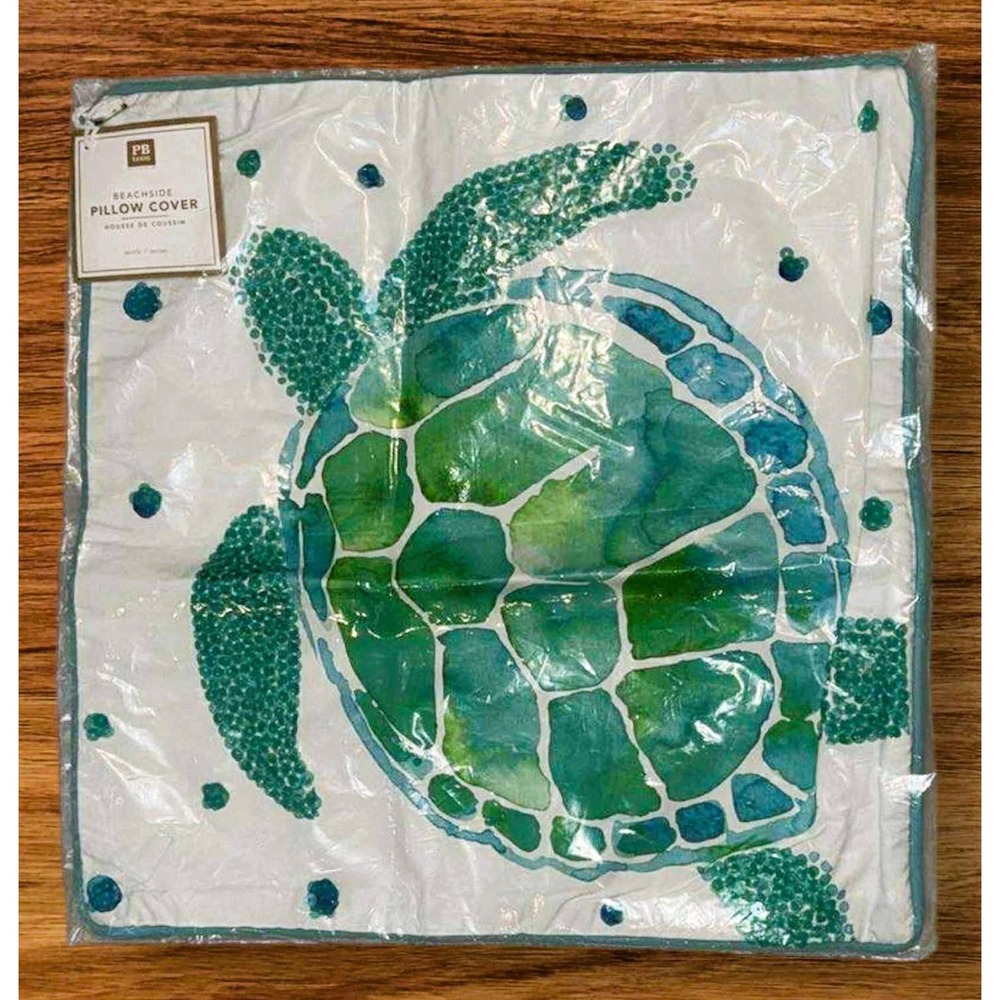 Pottery Barn Turtle Pillow Cover New in PKG Beachside Sequin NWT 16"x16"